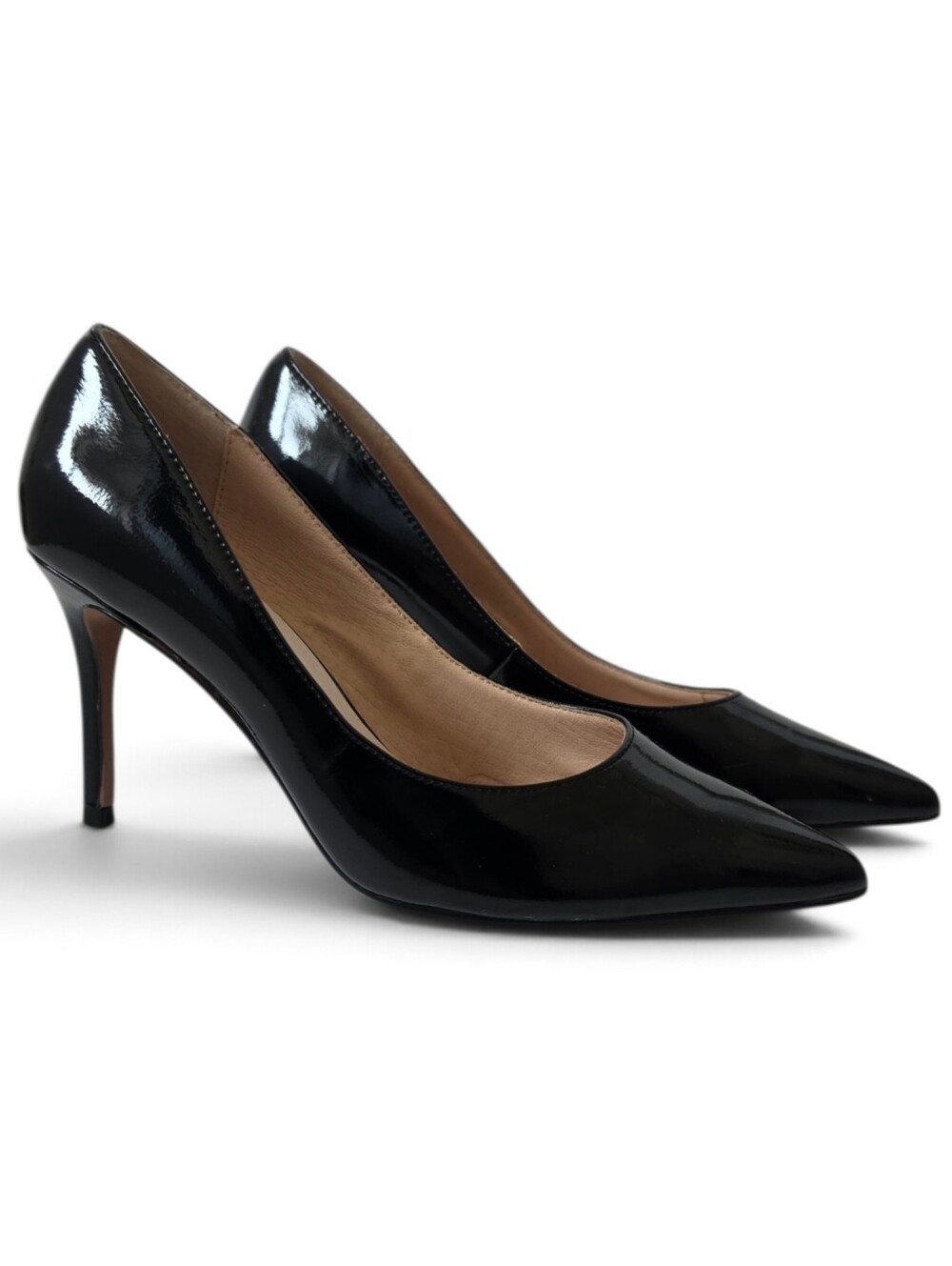 42 Gold Brand Pointed Toe Black Patent High Heel Pumps 9/40M